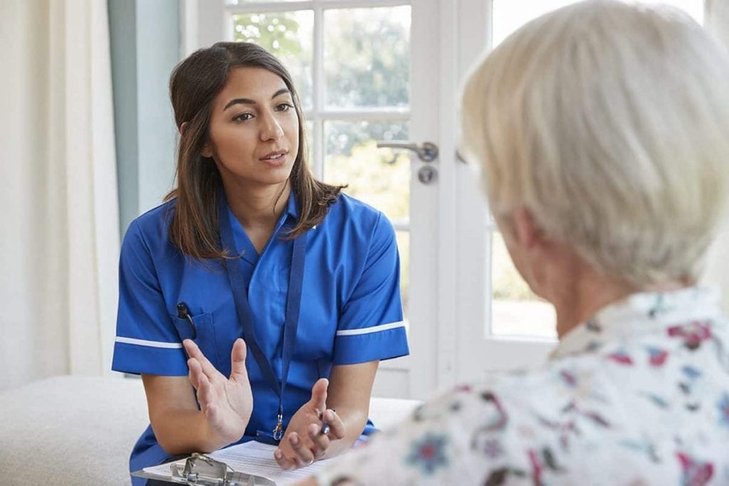 senior woman talking to young care nurse on home P3MELDH e1577702639826 1024x683 1