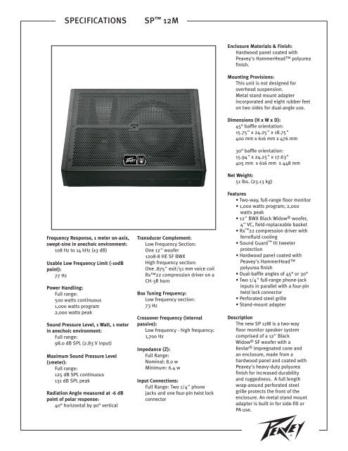 specifications sp 12m peavey